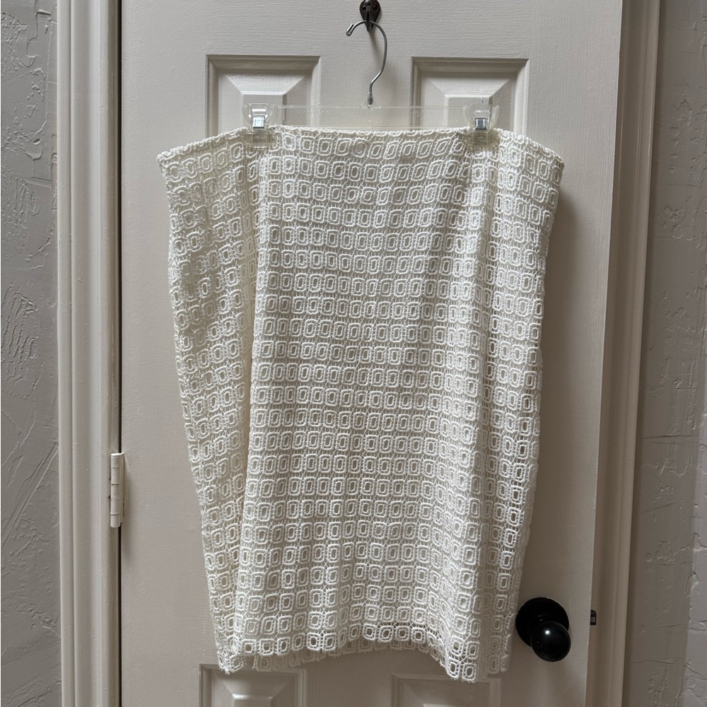 Calvin Klein 16W Lined Crochet Midi Pencil Skirt, White